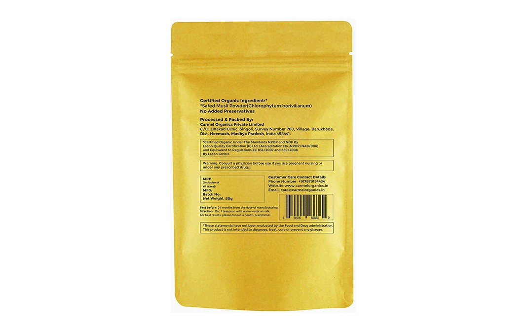 Carmel Organics Safed Musli Powder    Pack  50 grams